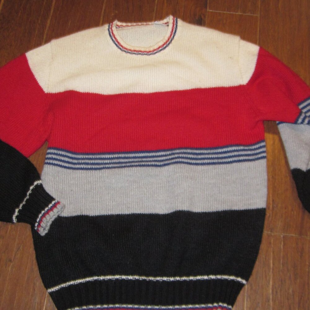 Mens vtg virgin acrylic knit sweater prep striped 80s XLT